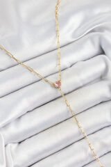 Pirinç Zirkon Taşlı Pembe Kalp Figürlü Y Model Gold Renk Kadın Kolye