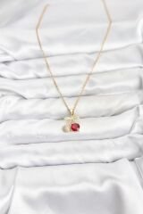 316L Çelik Zincir Gold Renk Kiraz Model Zirkon Taşlı Kadın Kolye