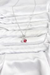 316L Çelik Zincir Gümüş Renk Kiraz Model Zirkon Taşlı Kadın Kolye