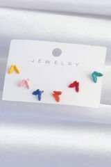 Pirinç Rengarenk Mineli Minimal Kelebek Küpe Seti