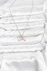 316L Çelik Zincir Gümüş Renk Balık Kuyruğu Model Zirkon Taşlı Kadın Kolye