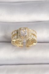 Pirinç Gold Renk Ayarlanabilir Baget Zirkon Taş Model Kadın Yüzük