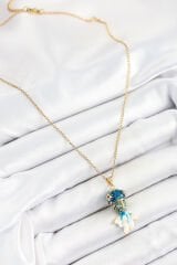 316L Çelik Zincir Mavi Balık Model Gold Renk Kadın Kolye