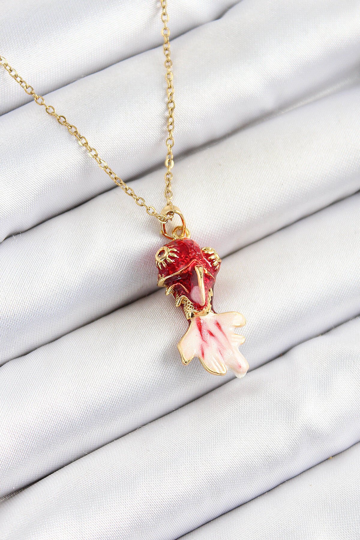 316L Çelik Zincir Kırmızı Balık Model Gold Renk Kadın Kolye