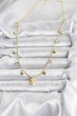 Pirinç Gold Renk Zirkon Taşlı Kutup Yıldızı Model Kadın Kolye