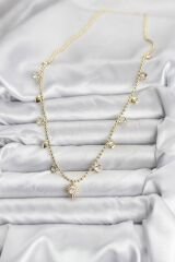 Zirkon Taşlı Kutup Yıldızı Model Pirinç Gold Renk Kadın Kolye