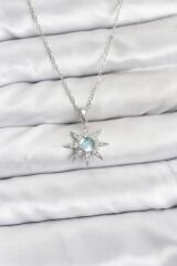 316L Çelik Zincir Gümüş Renk Kutup Yıldızı Model Zirkon Taşlı Kadın Kolye