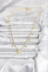 Pirinç Gold Renk Zirkon Taşlı Kutup Yıldızı Model Kadın Kolye