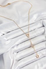 316L Çelik Zirkon Taşlı Yıldız Figürlü Y Model Gold Renk Kadın Kolye