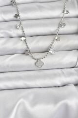 Pirinç Gümüş Renk Yonca Model Kadın Kolye