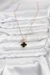 316L Çelik Zincir Gold Renk Yonca Model Zirkon Taşlı Kadın Kolye