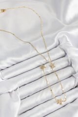 Pirinç Zirkon Taşlı Yıldız Model Gold Renk Y Kolye