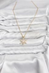 316L Çelik Zincir Gold Renk Kar Tanesi Model Zirkon Taşlı Kadın Kolye