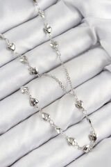 Pirinç Zirkon Taşlı Kalp Model Gümüş Renk Y Kolye