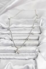 Pirinç Gümüş Renk Zirkon Taşlı Deniz Yıldızı Model Kadın Kolye