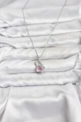 316L Çelik Zincir Gümüş Renk Pembe Kuğu Model Zirkon Taşlı Kadın Kolye