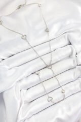 316L Çelik Zirkon Taşlı Kalp Figürlü Y Model Gümüş Renk Kadın Kolye