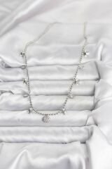 Pirinç Gümüş Renk Zirkon Taşlı Deniz Kabuğu Model Kadın Kolye