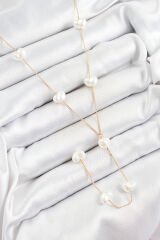 316L Çelik İncili Kalp Figürlü Y Model Gold Renk Kadın Kolye