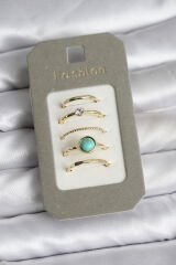 Pirinç Gold Renk 5'li Yüzük Seti