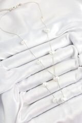 316L Çelik İncili Kalp Figürlü Y Model Gümüş Renk Kadın Kolye