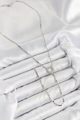 Pirinç Zirkon Taşlı Ezme Zincirli Kalp Model Gümüş Renk Y Kolye