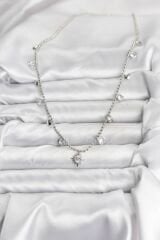 Zirkon Taşlı Kutup Yıldızı Model Pirinç Gümüş Renk Kadın Kolye