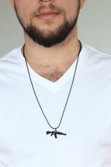 Krom Kaplama Siyah Renk Metal Tüfek Kafası Tasarım Erkek Kolye