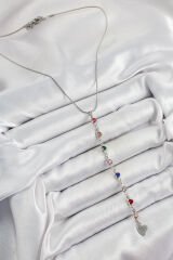 Pirinç Gümüş Renk Karışık Renk Zirkon Taşlı Kalpli Y Kadın Kolye