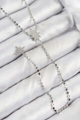 Pirinç Zirkon Taşlı Ezme Zincirli Kutup Yıldızı Model Gümüş Renk Y Kolye