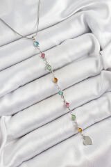 Pirinç Gümüş Renk Karışık Renk Zirkon Taşlı Y Kadın Kolye