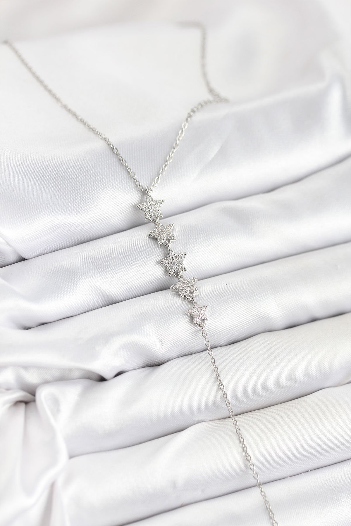 316L Çelik Zincir Gümüş Renk Yıldız Model Y Kolye