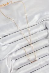 316L Çelik İnci Figürlü Y Model Gold Renk Kadın Kolye