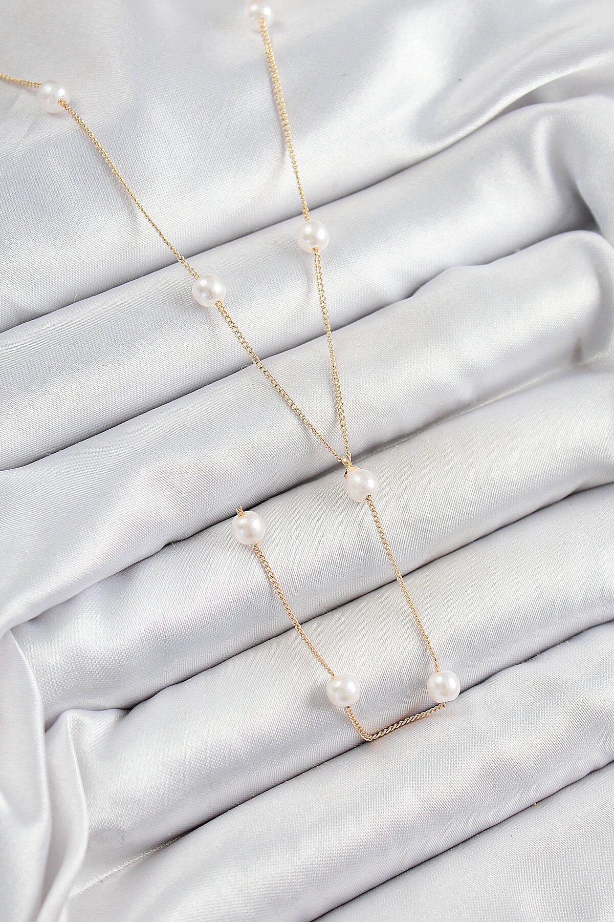 316L Çelik İnci Figürlü Y Model Gold Renk Kadın Kolye