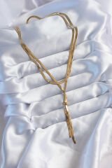 316L Çelik Gold Renk 2'li İtalyan Zincir Asansör Model Sallantı Detay Kadın Kolye