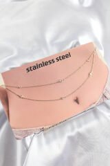 316L Çelik Zirkon Taşlı Damla Model Gold Renk Göbek Bel Zinciri