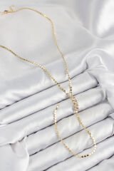 Pirinç Zirkon Taşlı Ezme Zincirli Model Gold Renk Y Kolye