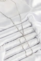 Pirinç Zirkon Taşlı Ezme Zincirli Deniz Yıldızı Model Gümüş Renk Y Kolye