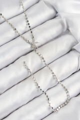 Pirinç Zirkon Taşlı Ezme Zincirli Deniz Yıldızı Model Gümüş Renk Y Kolye