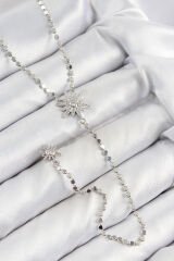 Pirinç Zirkon Taşlı Ezme Zincirli Kutup Yıldızı Model Gümüş Renk Y Kolye