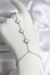 316L Çelik Gümüş Renk Beyaz Yonca Model Kadın Şahmeran