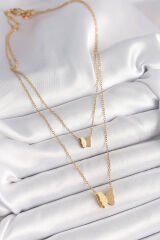 316L Çelik Gold Renk 2'Li Simli Kelebek Model Kadın Kolye