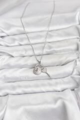 316L Çelik Zincir Gümüş Renk Kilit Anahtar Model Zirkon Taşlı Kadın Kolye