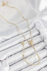 Pirinç Zirkon Taşlı Ezme Zincirli Madalyon Model Gold Renk Y Kolye