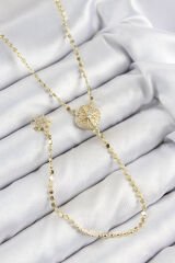 Pirinç Zirkon Taşlı Ezme Zincirli Madalyon Model Gold Renk Y Kolye