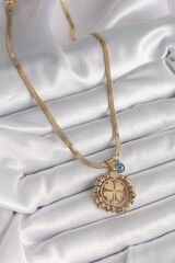 316L Çelik Gold Renk İtalyan Zincir Dorika Yonca Model Nazar Boncuk Detay Kadın Kolye