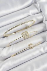 Pirinç Zirkon Taşlı Baget Model Gold Renk Vip 3'lü Kadın Bileklik
