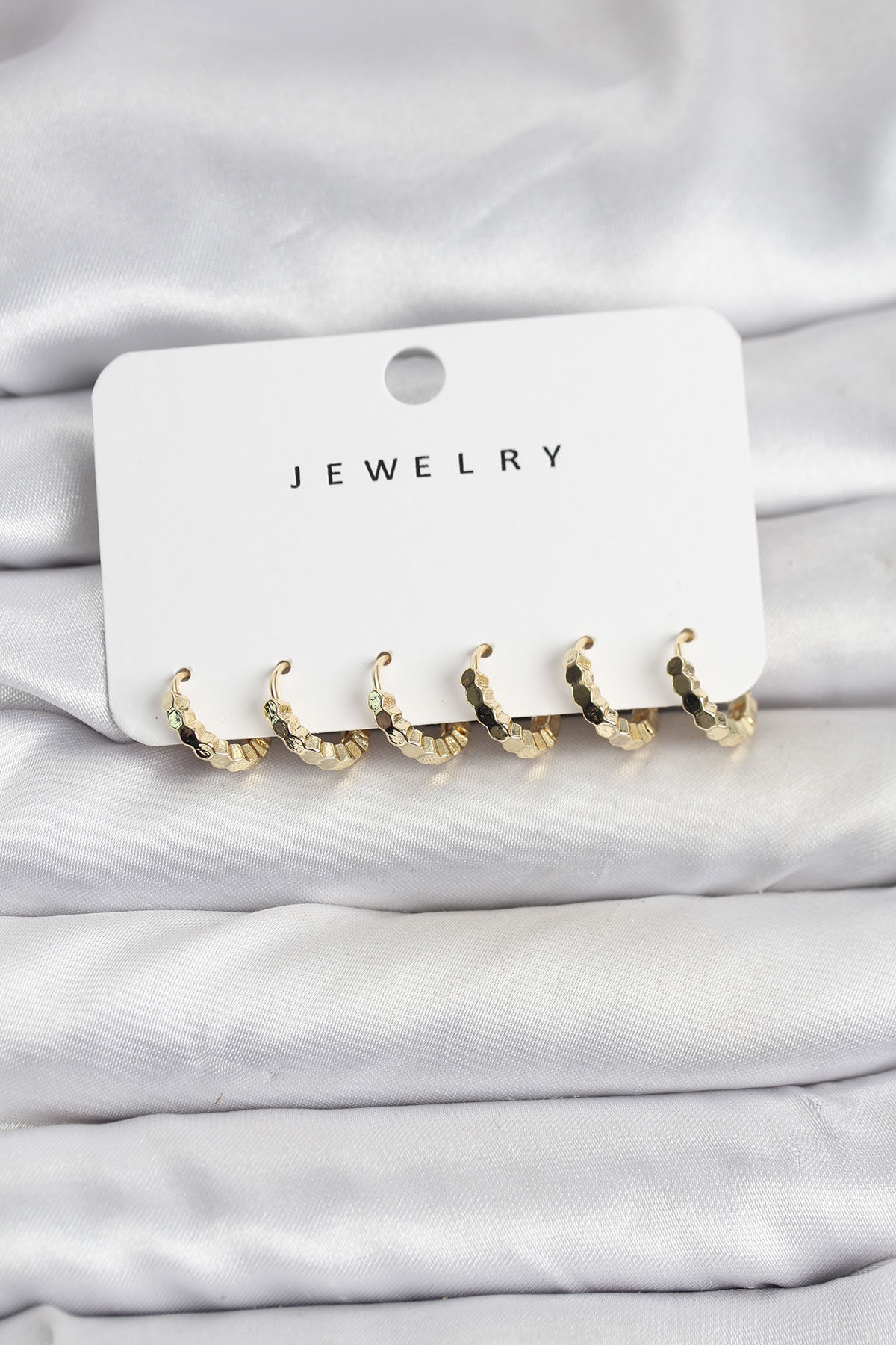 Gold Renk Pirinç Minimal Petek Detaylı Kadın Küpe Seti