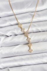 316L Çelik Zincir Gold Renk Yonca Model Kadın Kolye