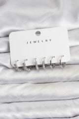 Gümüş Renk Pirinç Zirkon Taşlı Kadın Küpe Seti